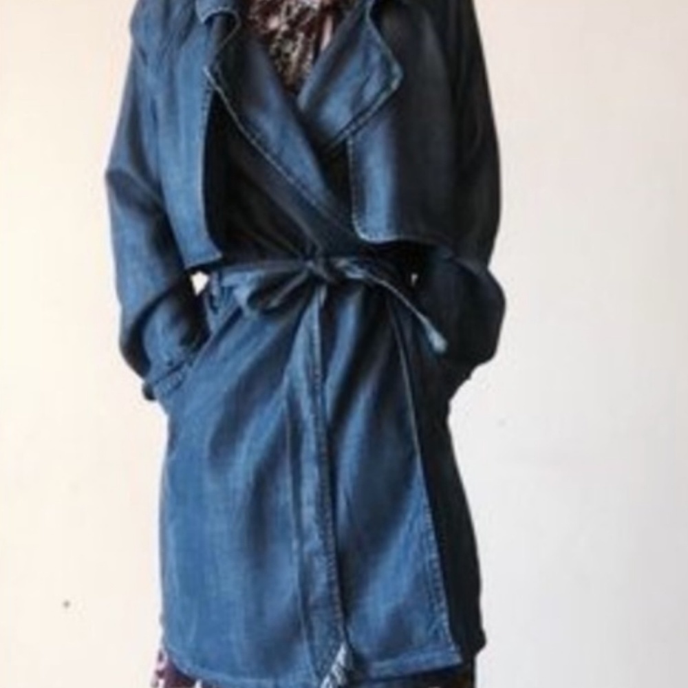 Anthropology Cloth and Stone denim trench chambray coat Sz M - Picture 2 of 8